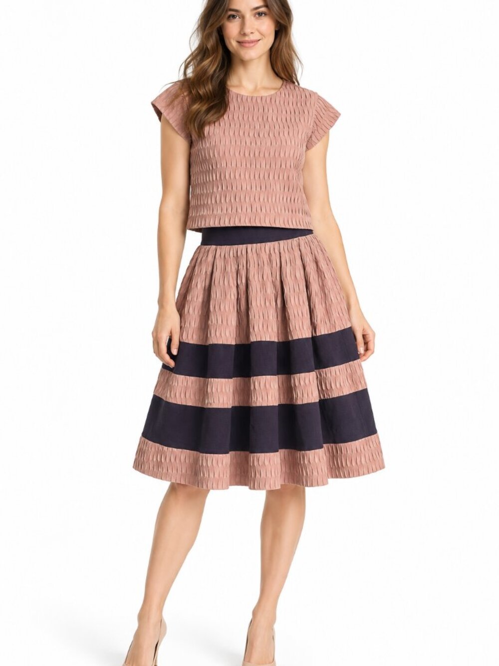 Elenore Dusty Rose Textured 2-Piece Skirt Set EU 44